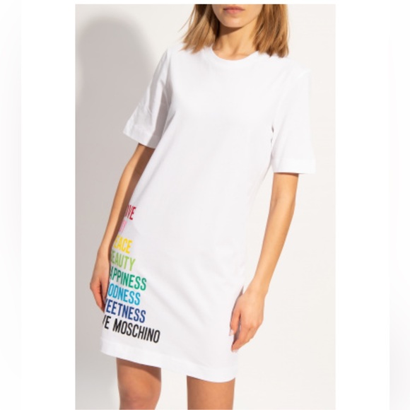NWT Love Moschino White T-Shirt Dress Long - Picture 1 of 6